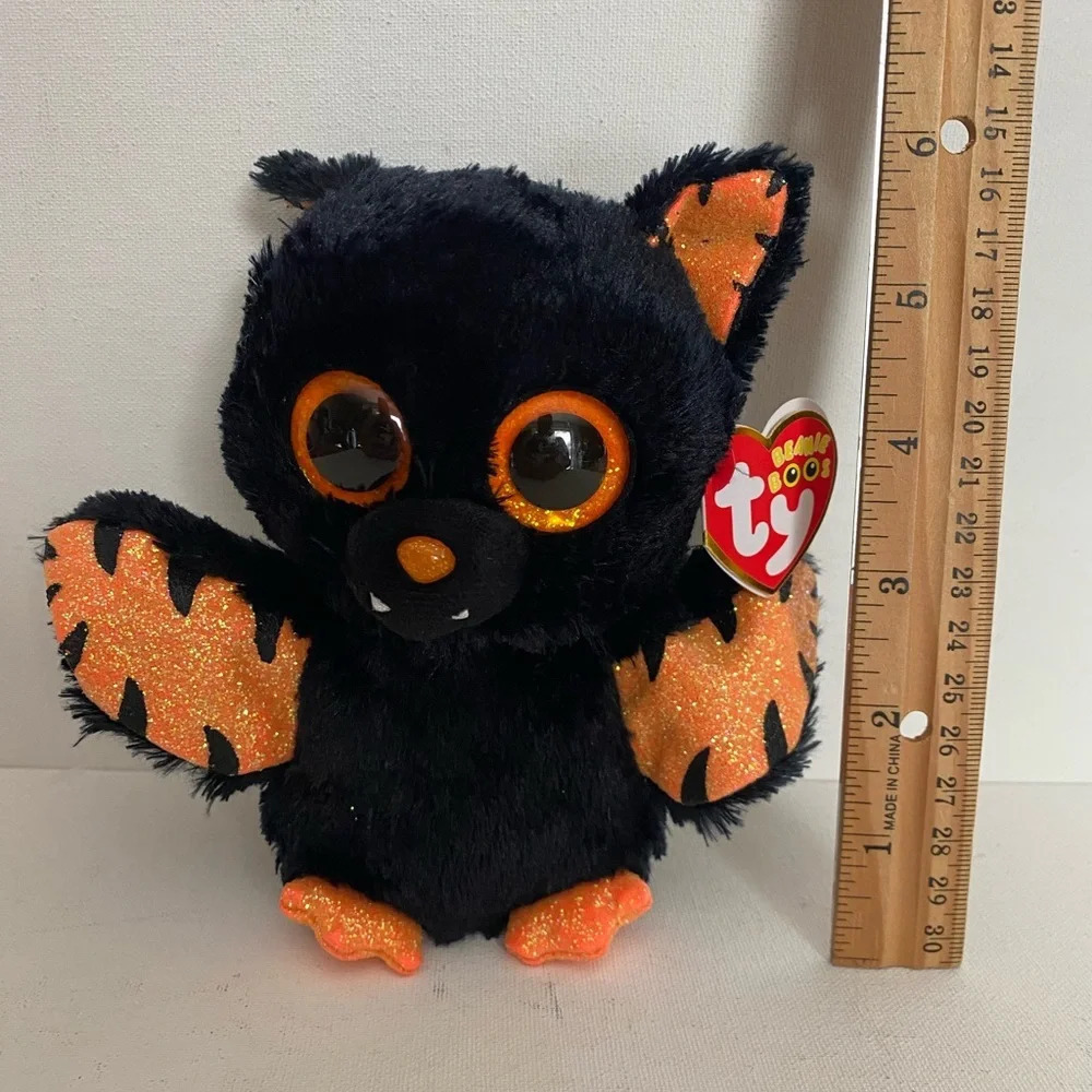 Ty Beanie Boos Mortimer Bat Black Orange Glitter Halloween 6" Plush w/ Tag 2022 - Picture 2 of 6